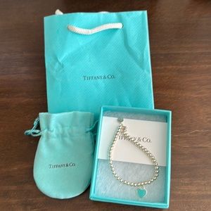 Tiffany & Co Silver Bead bracelet with blue heart tag-NWOT